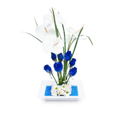 FAZ001 - Arreglo con Flores Azules - Estatus Floristería