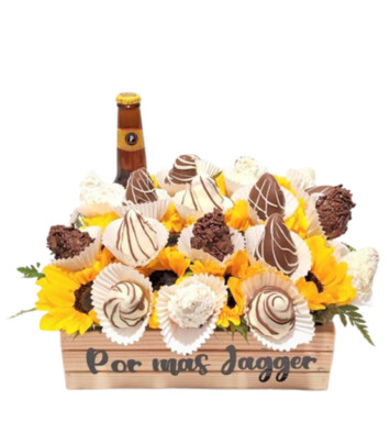 FLF022 – ARREGLO CON GIRASOLES Y FRESAS AL CHOCOLATE