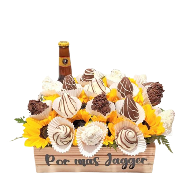 FLF022 – ARREGLO CON GIRASOLES Y FRESAS AL CHOCOLATE