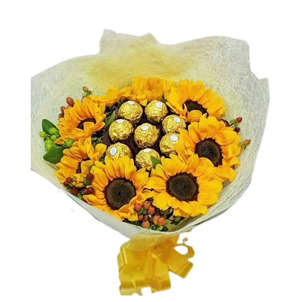 BOU031- BOUQUET GIRASOLES-FERREROS