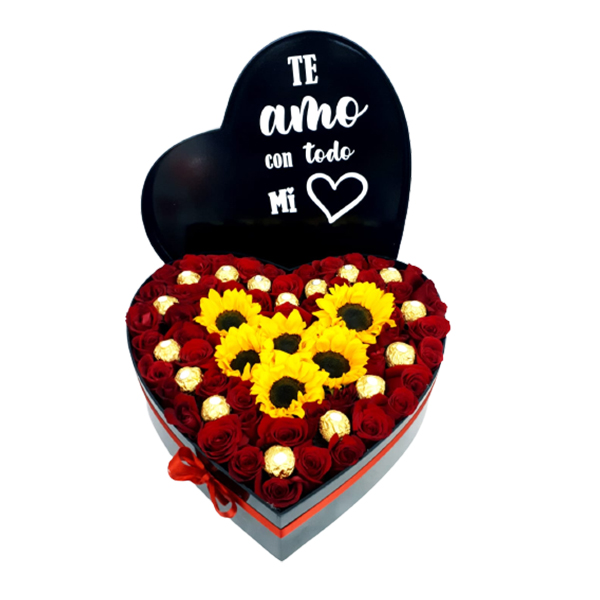 AMR0169-ARREGLO FLORAL CORAZON