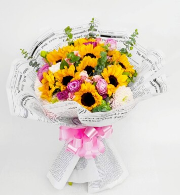 BOU066-BOUQUET DE GIRASOLES CALVELES Y ROSAS