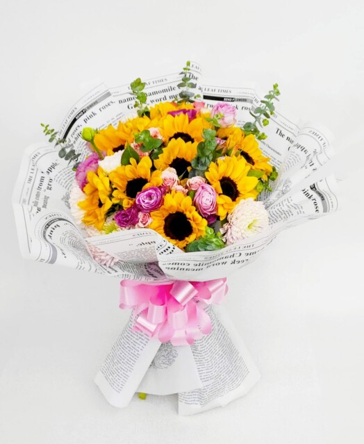 BOU066-BOUQUET DE GIRASOLES CALVELES Y ROSAS