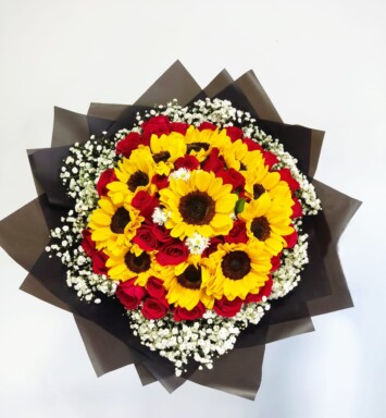 BOU077-BOUQUET GIRASOLES Y ROSAS